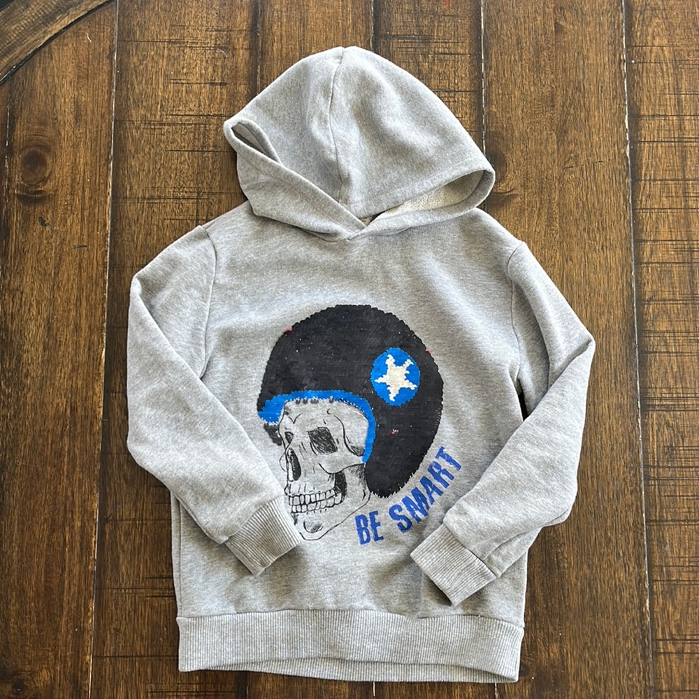 ZARA Grey hooded sweatshirt with reversible Sequin motif